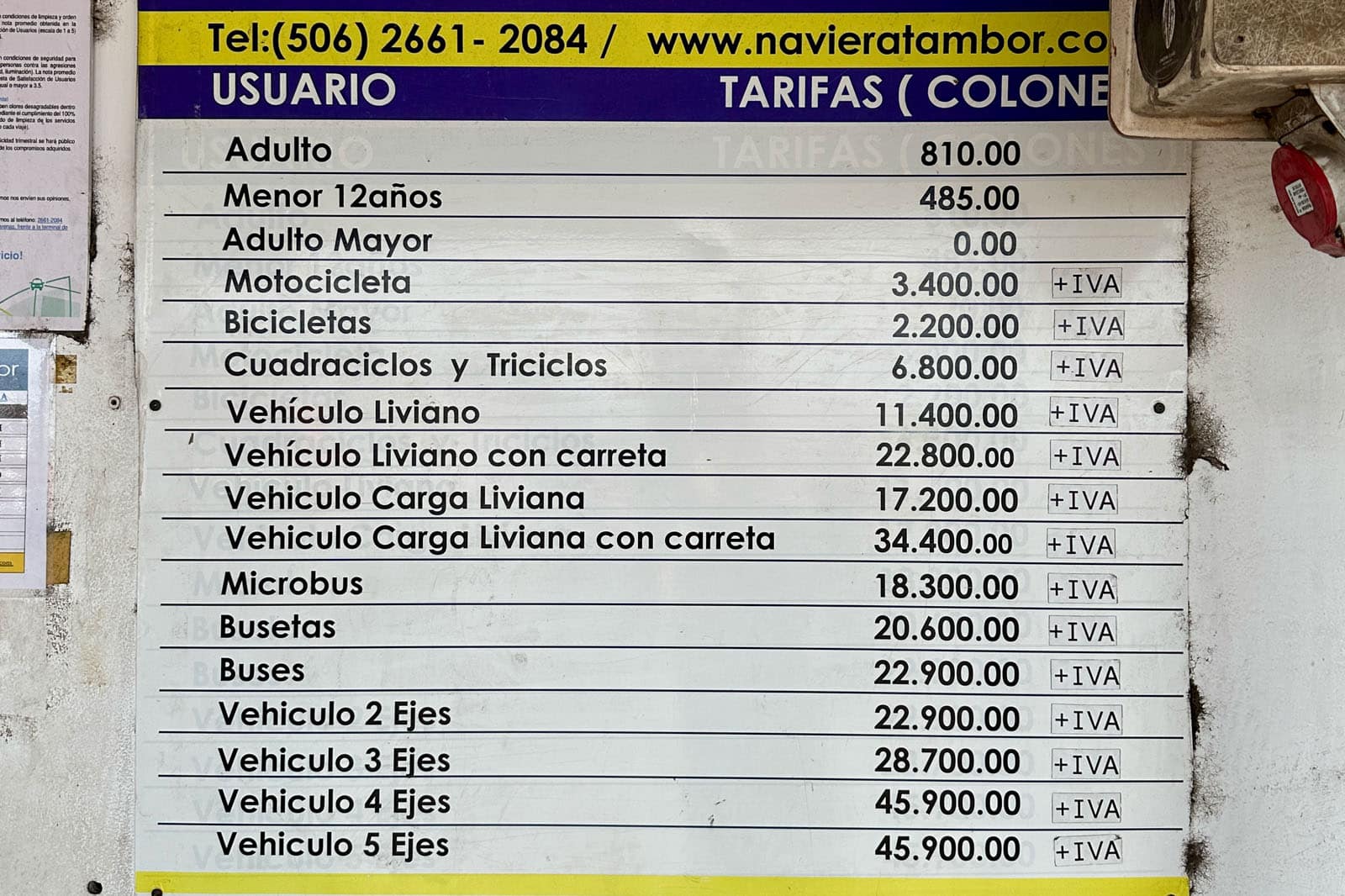 Paquera Feery Ticket Prices